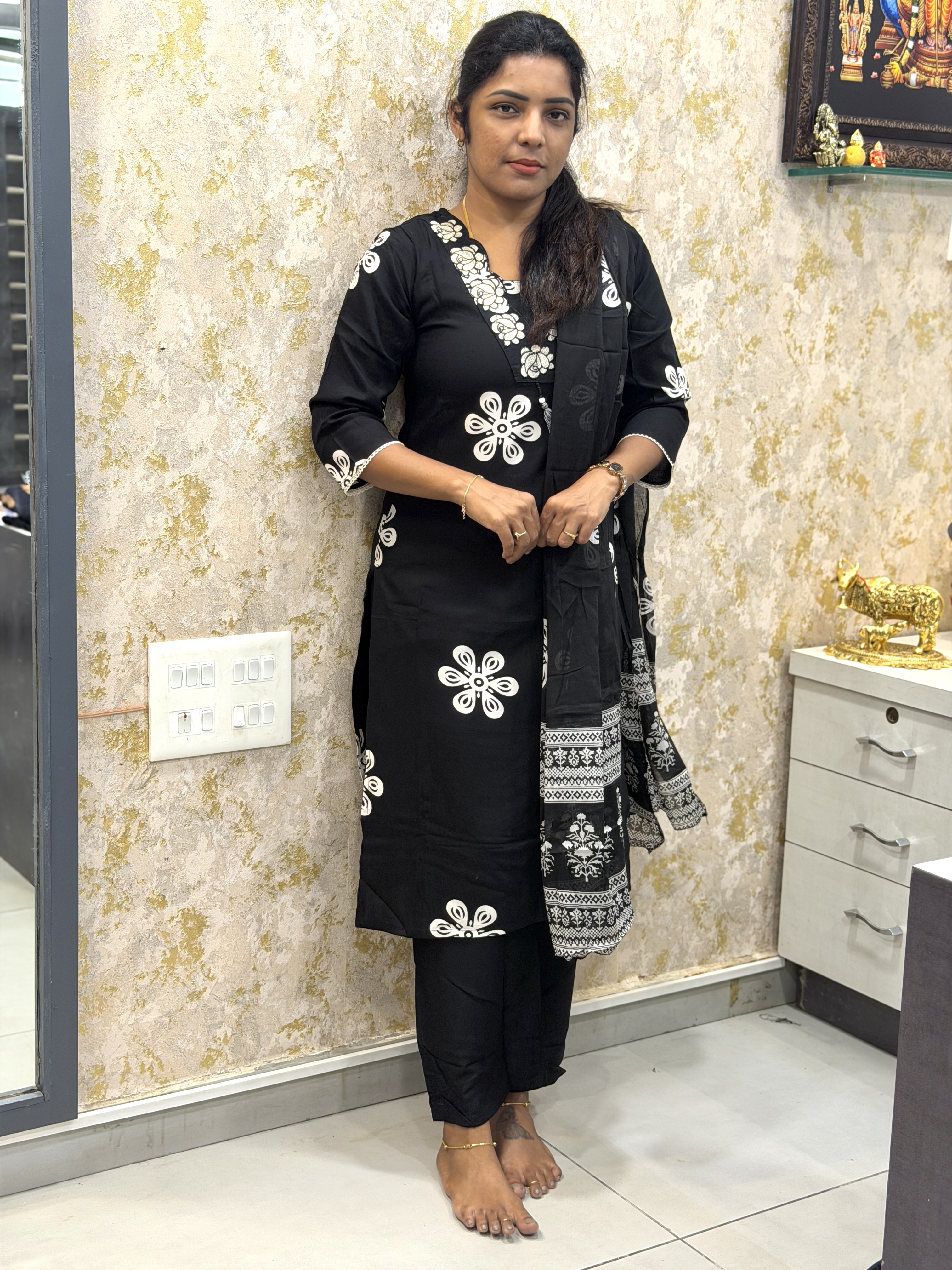 Black rayon kurti set
