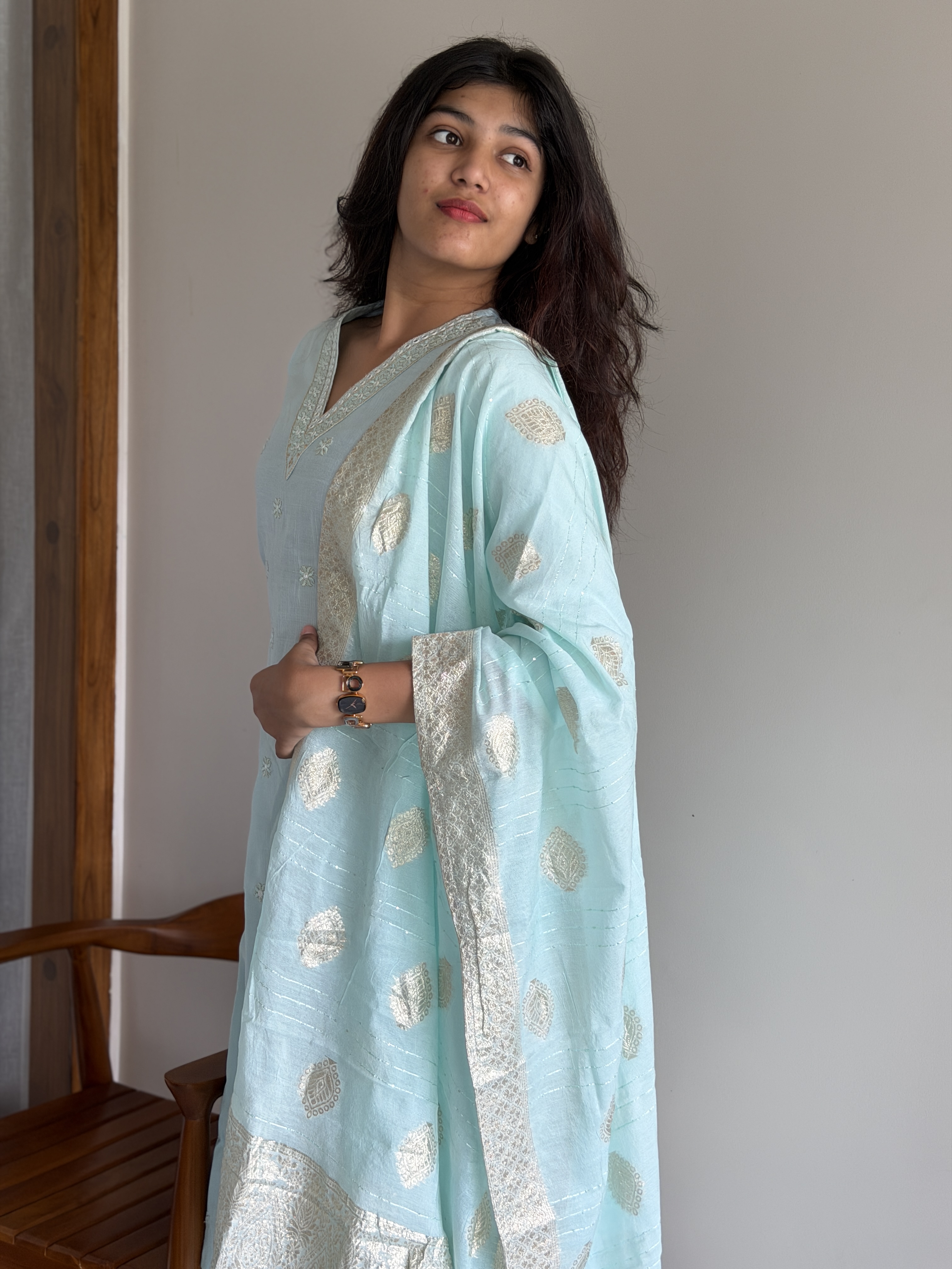 Blue rayon kurti set