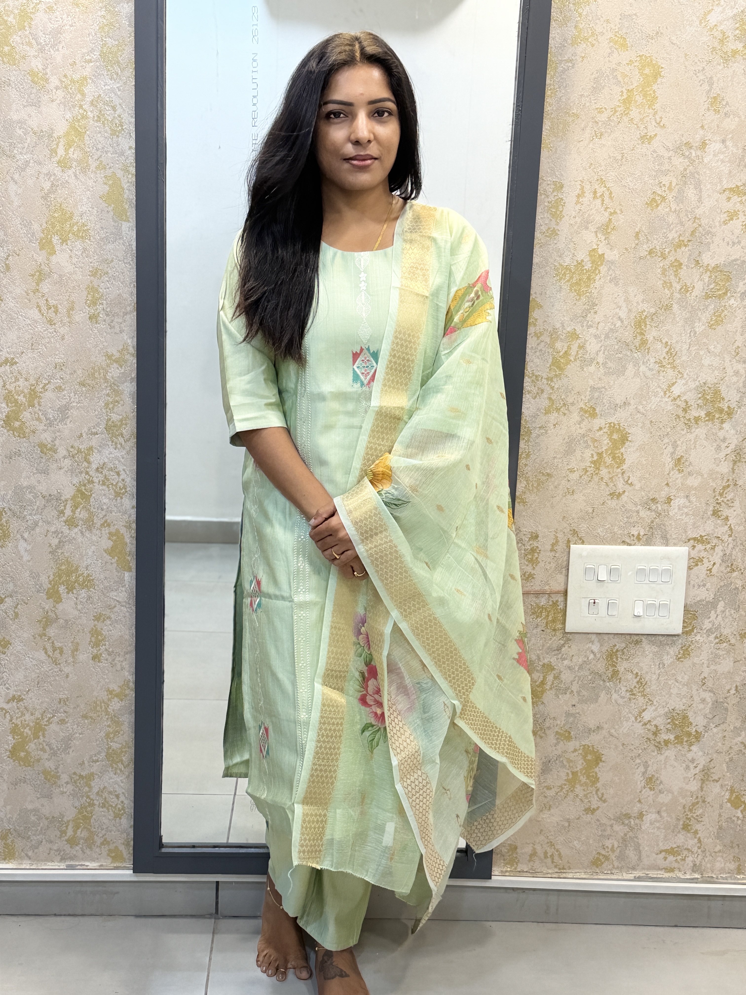 Cotton mixed kurti set